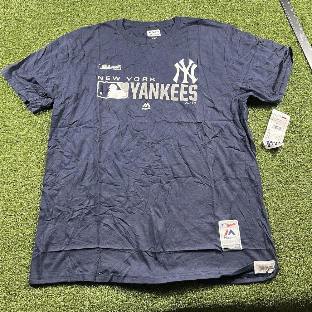 Majestic New York Yankees Shirt Mens XL Blue Good MLB Baseball Tee